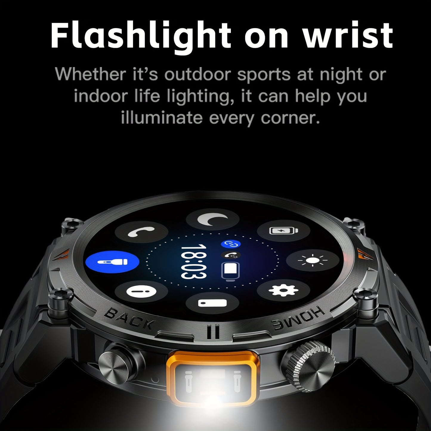 KE3 Sports Smart Watch for Men with Flashlight, LED Lighting, Answer/Make Calls, IPX8 Outdoor Sports Watch, Fitness Tracker, Pedometer, HD Touch Smartwatch, Smart Watches Compatible with iPhone And Android Phones