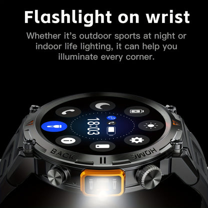 KE3 Sports Smart Watch for Men with Flashlight, LED Lighting, Answer/Make Calls, IPX8 Outdoor Sports Watch, Fitness Tracker, Pedometer, HD Touch Smartwatch, Smart Watches Compatible with iPhone And Android Phones