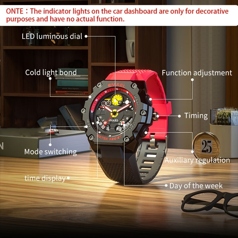 SMAEL Racing Dashboard Design Outdoor Sports Watch - LED Stopwatch Quartz - For Men & Women - Suitable for Sports & Outdoor Activities - Perfect Gift for Adventurers & Sports Enthusiasts