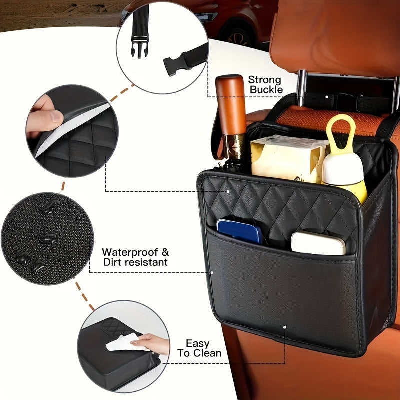 1pc Faux Leather Car Seat Back Storage Bag - Spacious, Durable, Easy to Clean Hanging Organizer for Water Bottles, Snacks, and Phone - Perfect for All Car Models, Car Organization | Quilted Texture | Durable Material, Car Sto