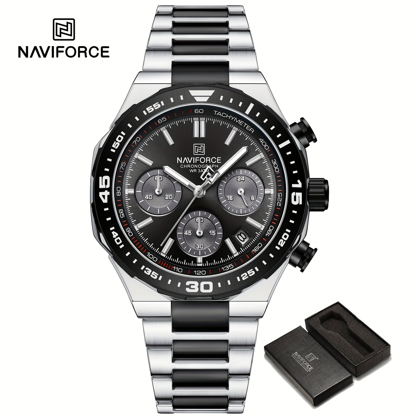 NAVIFORCE Men'S Luxury Business Watch, Multi-function Chronograph Waterproof Men Watches, 24/12 Hour date Display Man Wristwatch, Men Gift