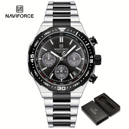 NAVIFORCE Men'S Luxury Business Watch, Multi-function Chronograph Waterproof Men Watches, 24/12 Hour date Display Man Wristwatch, Men Gift