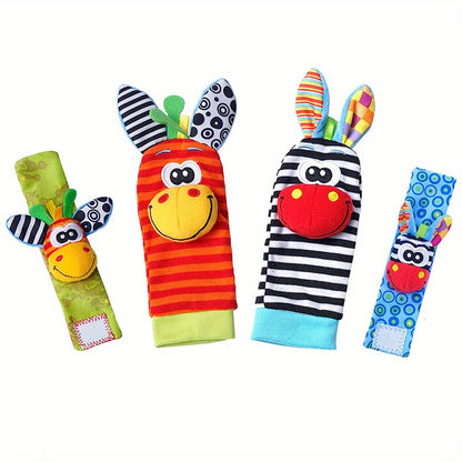 4pairs Baby Wrist Rattles Sock Toys, Newborn Baby Sock Toys 0-6 Months Foot Finder And Cartoon Cute Animal Set, Infant Rattle Socks Toy 3-6 Months, Soft Sensory Toys For 0-12 Months Toddler Newborns Boy Girl Gift
