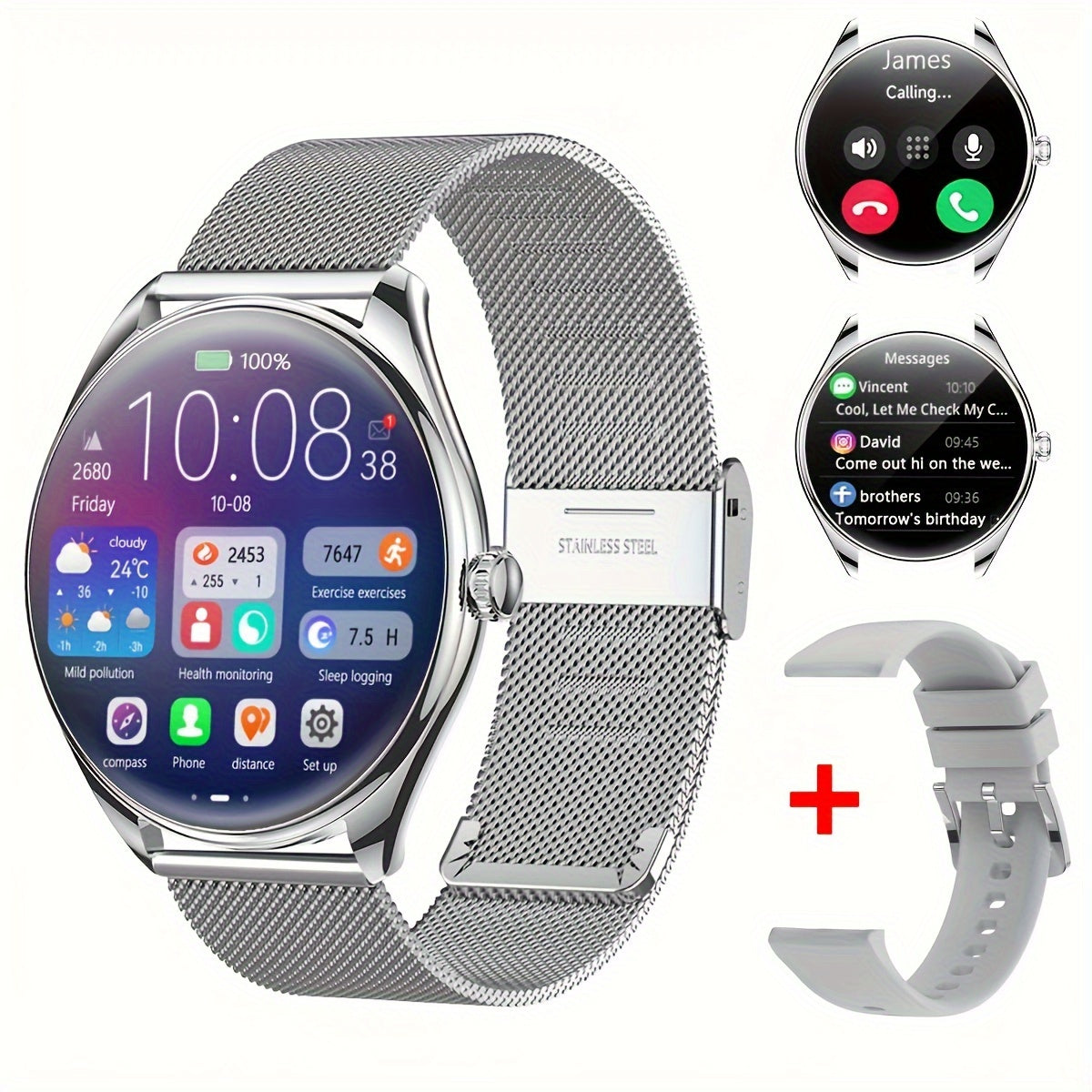 Ultra Thin Smartwatch For Men And Women Gift, 3.63 Cm Full Touch Screen With SMS And Make/Answer Call, For Android/IPhone, Fitness Activity Tracking Watch, Many Sport Modes, Pedometer, Distance, 100+ Exercise Modes