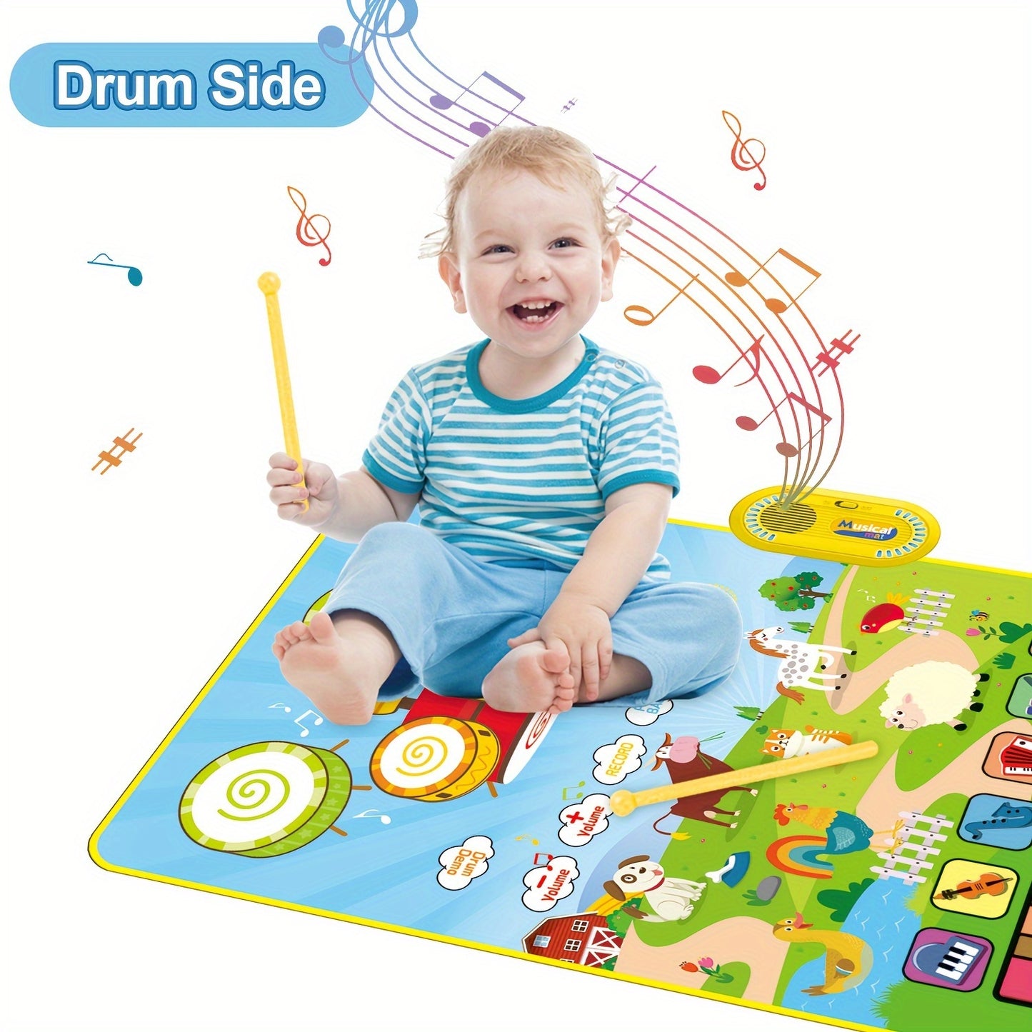 Musical Toys With 8 Animal Sounds, Musical Mat With Piano Keyboard & Drum Set With 2 Sticks, 3 Instrument Sounds/13 Demo, Interactive Toy, Birthday/Christmas Gifts, Gaming Gift