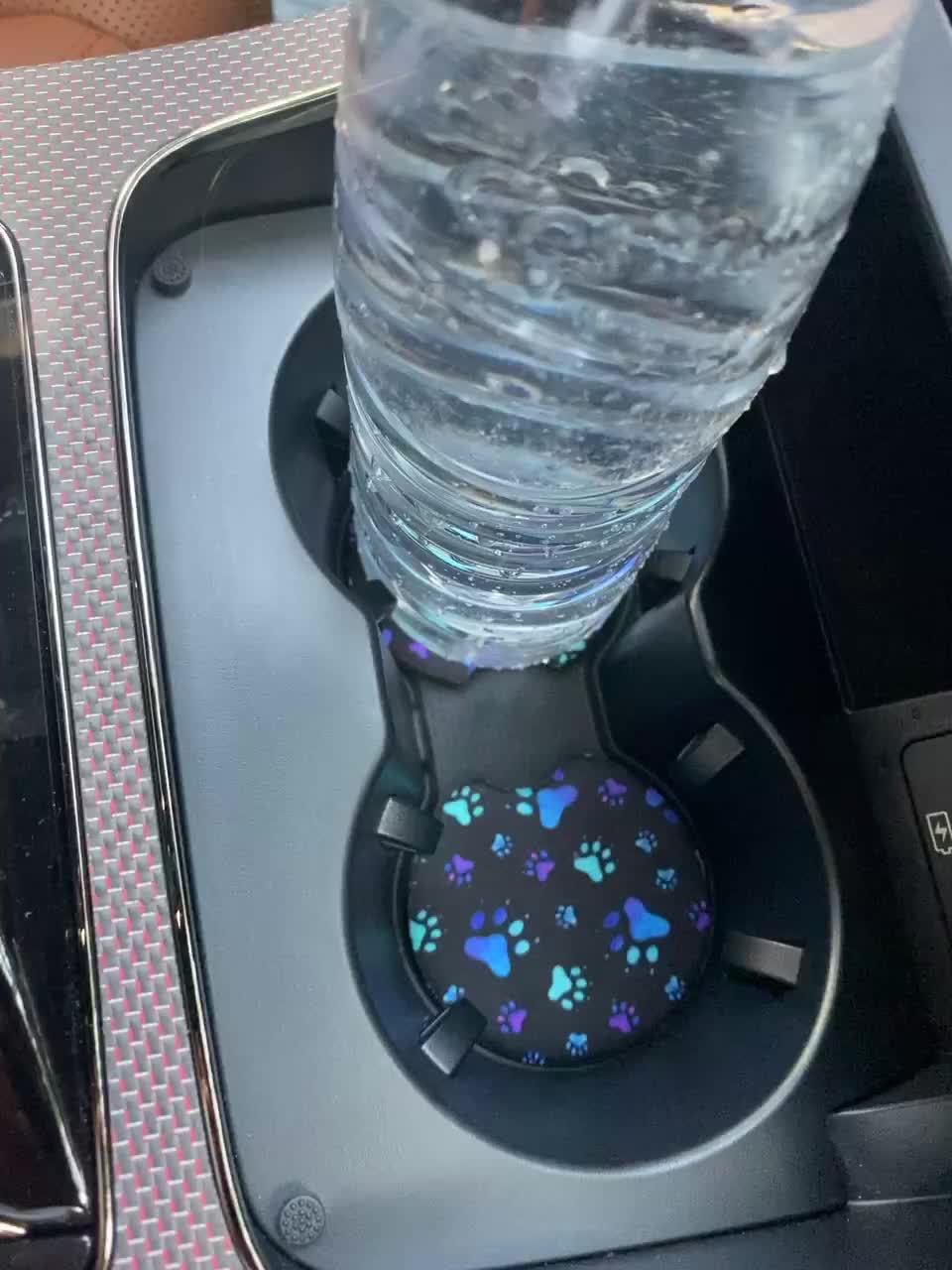 2-Pack Blue Dog Paw Car Cup Holder Coasters - Absorbent Rubber Decal Decor Accessories For Women & Men