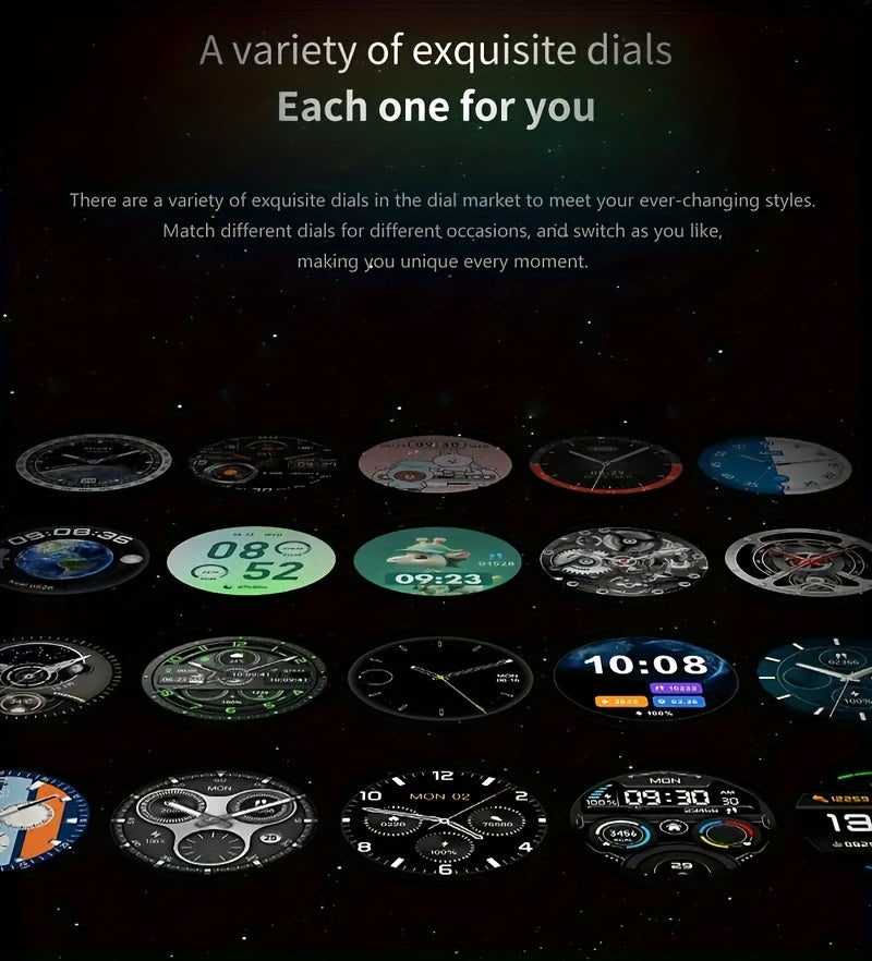 LITTLE MEATBALL Men's Smartwatch, 3.63cm HD Color Display, Wireless Calling,, 100+ Sports Modes, Sleep & Business Monitor, USB Charging, Zinc Alloy, Silicone Strap, Glitter Embellishment, Fitness Tracker Watch|Metallic Finish