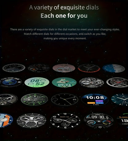 LITTLE MEATBALL Men's Smartwatch, 3.63cm HD Color Display, Wireless Calling,, 100+ Sports Modes, Sleep & Business Monitor, USB Charging, Zinc Alloy, Silicone Strap, Glitter Embellishment, Fitness Tracker Watch|Metallic Finish