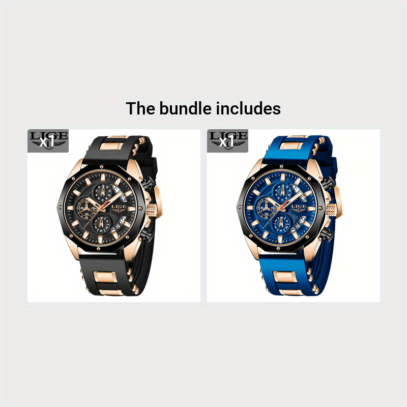 LIGE Mens Watches With Silicone Strap Sport Chronograph Quartz Watch