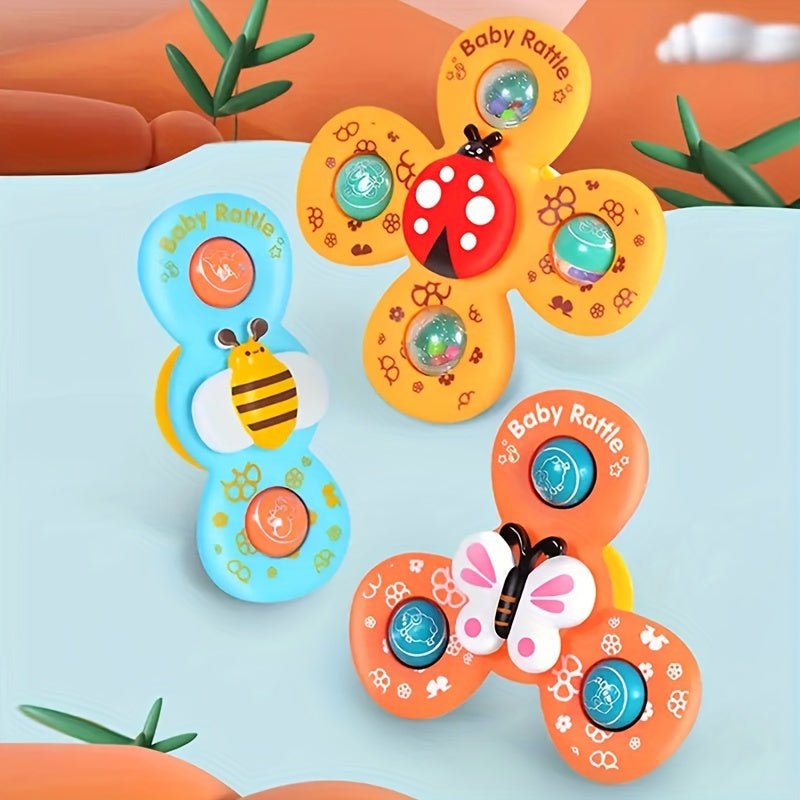 3pcs Insect-shaped Cute Rotating Suction Cup Toys With Bee, Butterfly, And Ladybug Designs, A Toy For Boys And Children To Soothe Emotions.
