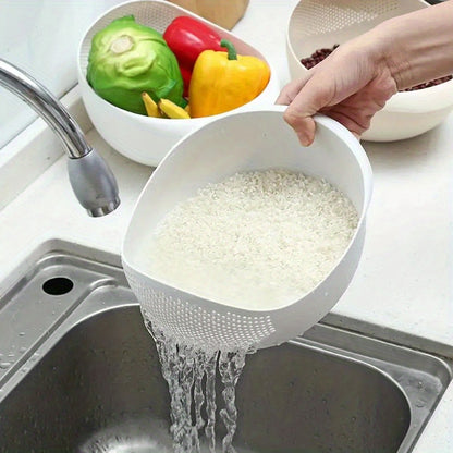 1pc Multi-Functional Kitchen Washing Basket Basin - Food-Safe Plastic with Drain Holes for Efficient Draining, Rinsing Rice, Vegetables & Fruits - Space-Saving Design for Small Kitchens & Dishwashing