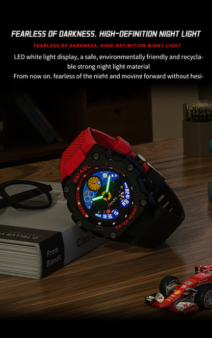 SMAEL Racing Dashboard Design Outdoor Sports Watch - LED Stopwatch Quartz - For Men & Women - Suitable for Sports & Outdoor Activities - Perfect Gift for Adventurers & Sports Enthusiasts