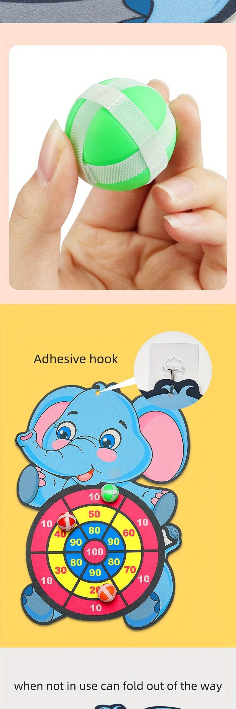 Children's Elephant Sticky Ball Dart Board Cartoon Pattern Ball Toys Parent-Child Interaction Throwing Target Ball, Indoor Outdoor Safe Classic Dart Board Game For Kids