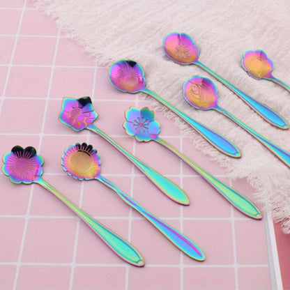 8pcs Flower Spoon Set Small Teaspoon Coffee Spoon Cute Ice Cream Dessert Honey Spoon Stainless Steel Kitchen Props