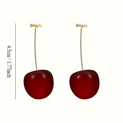 1pc, Fruit Cherry Drop Earrings, Red Fruit Fashion Jewelry, Size 2.11cm X 4.32cm