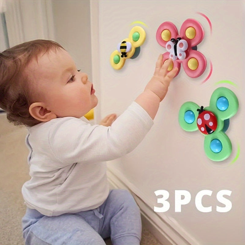 3-Pack Suction Cup Spinner Wheel Toys For Boys Ages 1-2 - Fun And Engaging Baby Toys! Christmas Halloween Thanksgiving Gifts