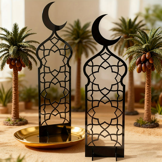 2D Flat, Two Acrylic Flower and Moon Ornaments, Eid Al-Fitr Decorative Accessories, Dinner Party Decorations, Suitable for Indoor Table Decorations, Office Desktop Decorations, Candlelight Dinners, Room Ambiance, Ramadan Deco