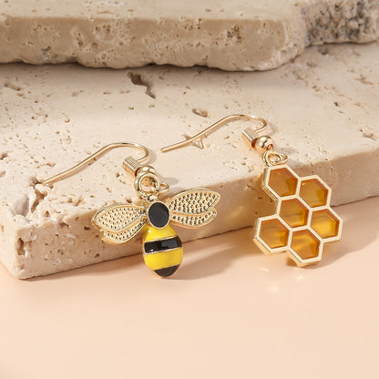 Bee & Honeycomb Decor Mismatched Drop Earrings Fashion Jewelry For Women Daughter