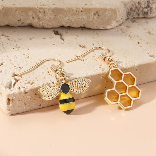 Bee & Honeycomb Decor Mismatched Drop Earrings Fashion Jewelry For Women Daughter