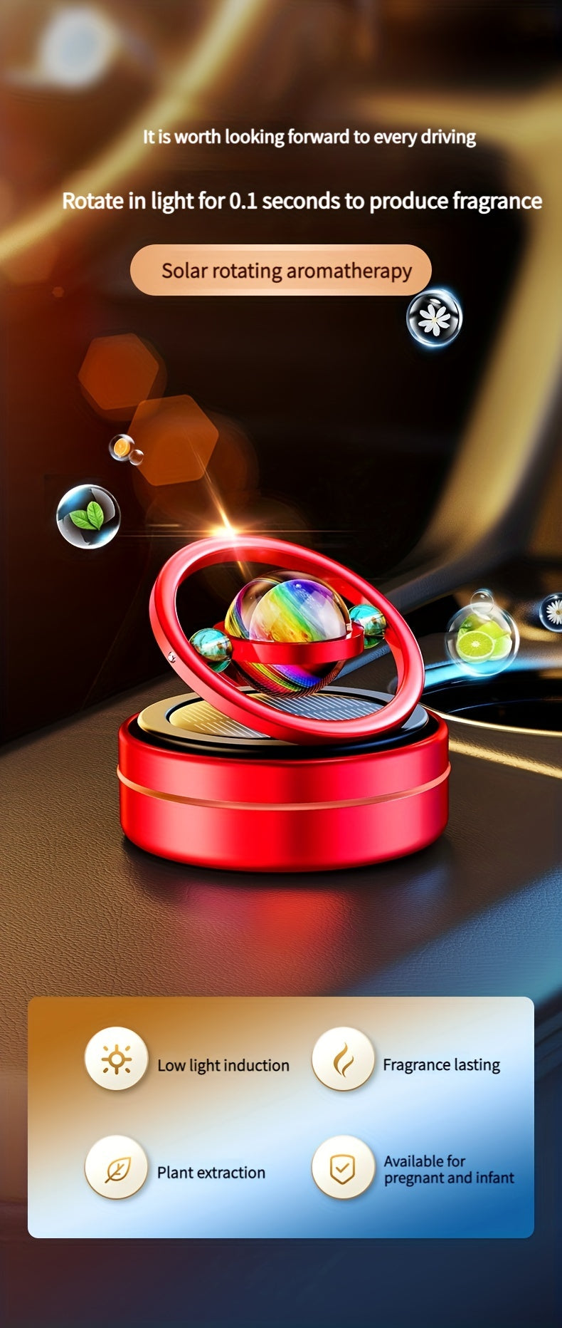 Solar Rotation, Aromatherapy Air Freshener Car, Perfume Solar Diffuser Car Aromatherapy Car Air Freshener