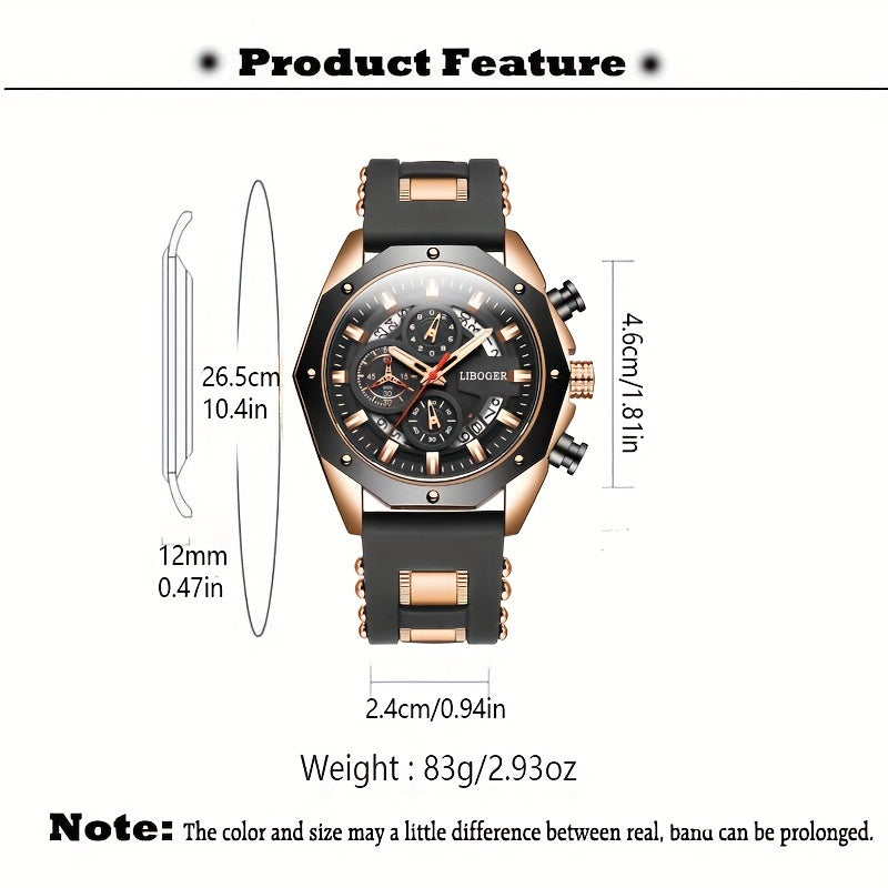 Stylish Business Men's Quartz Sports Watch - Auto Date Big Dial Wristwatch with Precise Timekeeping and Water Resistant Function - Perfect for Formal and Casual Occasions