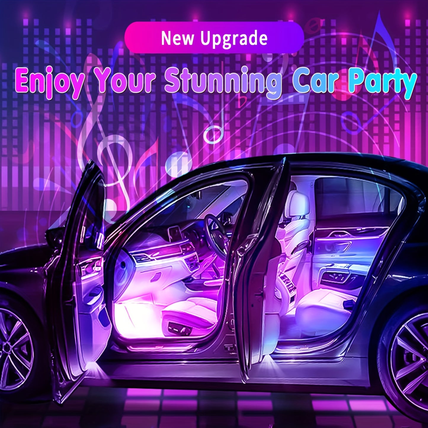 RGB Interior Car Lights, Car LED Ambient Lights, smart Car Interior Lights With 44-Key Remote Control And App Control, water-resistant, with DIY Mode And Music Mode, Can Switch Colors With The Rhythm Of Music, Suitable For Ca