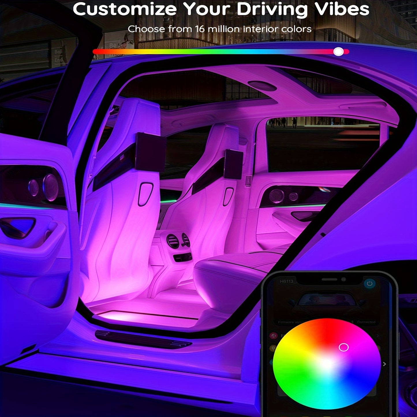 RGB Interior Car Lights, Car LED Ambient Lights, smart Car Interior Lights With 44-Key Remote Control And App Control, water-resistant, with DIY Mode And Music Mode, Can Switch Colors With The Rhythm Of Music, Suitable For Ca