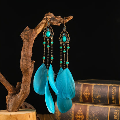 Boho Glam Feather & Crystal Earrings - Mardi Gras Vintage Jewelry for Year-Round Festivities