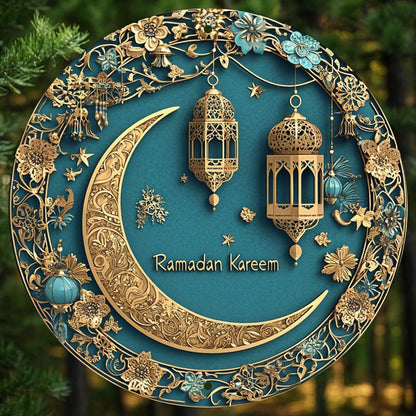 1pc Ramadan Kareem Aluminum Wall Art - 20.32x20.32 cm 2D Flat Printed Moon and Lantern Decor, No Power Needed, Ideal for Home, Office, and Party Decoration, Versatile for Christmas, Thanksgiving, St. Patrick's, Valentine'S Da