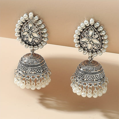 Stunning Bollywood-Inspired Drop Earrings - Women Jewelry - Retro Flower and Lantern Design, Golden or Silvery Finish, Daily Outfit and Party Accessories with Unique Style