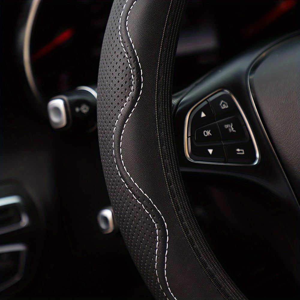 Luxurious PU Leather Steering Wheel Cover - 3D Comfort, No Inner Ring, Car Accessories Christmas Gift