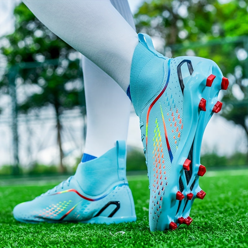 Men's High Top Turf Football Boots, Professional Outdoor Anti-skid Breathable Lace Up TF Soccer Cleats For Summer Rainy Day Training Outdoor Competition