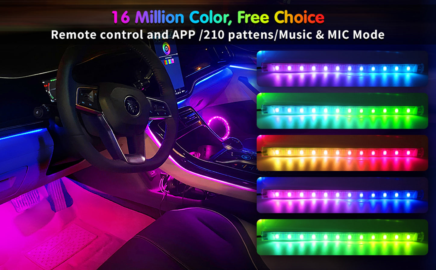 4 LED Smart Car Light Strips, 12V Music Synchronized Color-changing Light Strips, App, 44-key Remote Control, DIY Mode Brightness Adjustment Lights, For Various Car Models