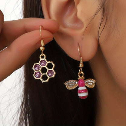 Bee & Honeycomb Decor Mismatched Drop Earrings Fashion Jewelry For Women Daughter