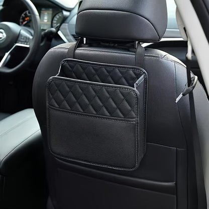 1pc Faux Leather Car Seat Back Storage Bag - Spacious, Durable, Easy to Clean Hanging Organizer for Water Bottles, Snacks, and Phone - Perfect for All Car Models, Car Organization | Quilted Texture | Durable Material, Car Sto