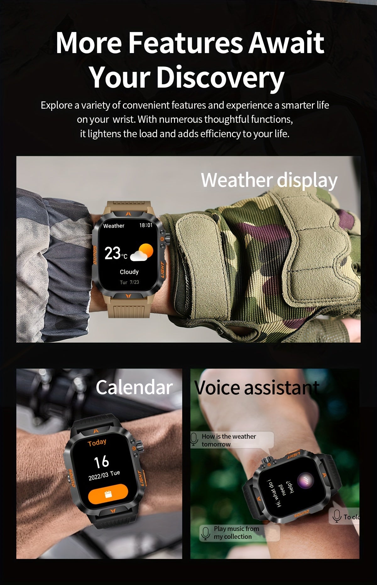 QTLLBT 2024New Smart Watch (Answer/Call) Outdoor Sports Watch LED Altimeter Barometer 100+ Sports Modes 600mAh Battery Multimedia Message Viewing Weather Pedometer Fitness Tracker For Android Phone Gift