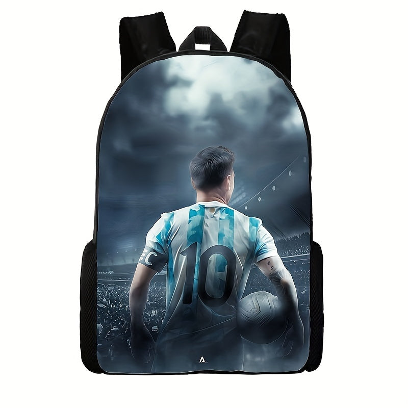 1pc Casual Football Player Print Schoolbag, Polyester Sports Outdoor Backpack