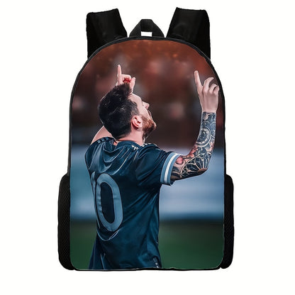 1pc Casual Football Player Print Schoolbag, Polyester Sports Outdoor Backpack