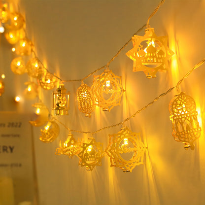 1pc, Mix Style Iron Hollowed Out Ramadan String Lights, 1.8m/70.8inch 10 LED Battery Operated, Ramadan Decorations, Bedroom, Ramadan Lights, Living Room Decor, Eid Mubarak, for home, Smart, Spring, Summer, Holiday Decor (Batt
