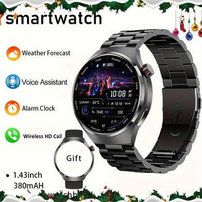 LITTLE MEATBALL Men's Smartwatch, 3.63cm HD Color Display, Wireless Calling,, 100+ Sports Modes, Sleep & Business Monitor, USB Charging, Zinc Alloy, Silicone Strap, Glitter Embellishment, Fitness Tracker Watch|Metallic Finish