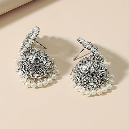 Stunning Bollywood-Inspired Drop Earrings - Women Jewelry - Retro Flower and Lantern Design, Golden or Silvery Finish, Daily Outfit and Party Accessories with Unique Style
