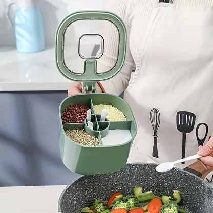 Four Compartments All-in-one Seasoning Box Kitchen Salt Seasoning Box Condiment Box Set Home With Spoon Spice Bottle Jar For Restaurant Eid Al-Adha Mubarak