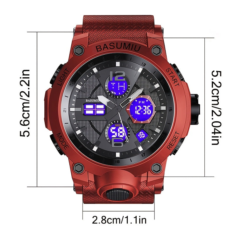 1pc Men'S Digital Sports Watch, Tactical Military Timepiece, Dual Display Electronic Movement, with Luminous Detail, PC Case, TPU Strap, Non-Rechargeable Button Battery, Rated