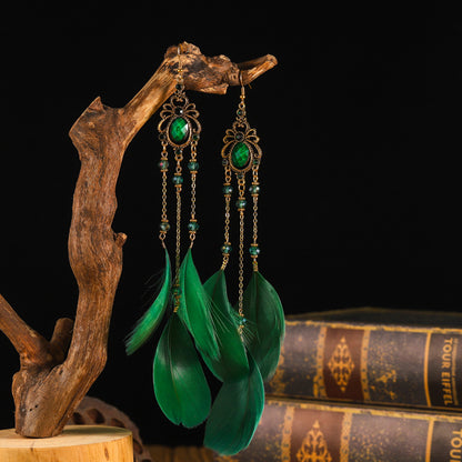 Boho Glam Feather & Crystal Earrings - Mardi Gras Vintage Jewelry for Year-Round Festivities