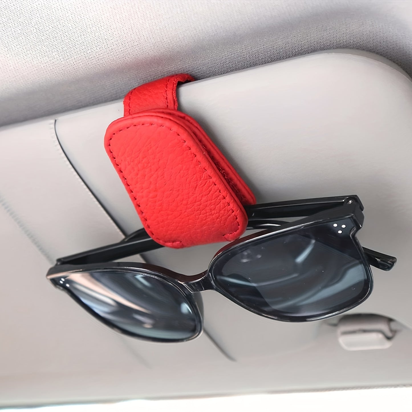 1pc Premium Magnetic PU Leather Car Visor Sunglasses Holder - Visor Accessories - Convenient Sunglasses Clip for Car Visor, Easy Access, Space-Saving, Durable Car Interior Visor Organizer