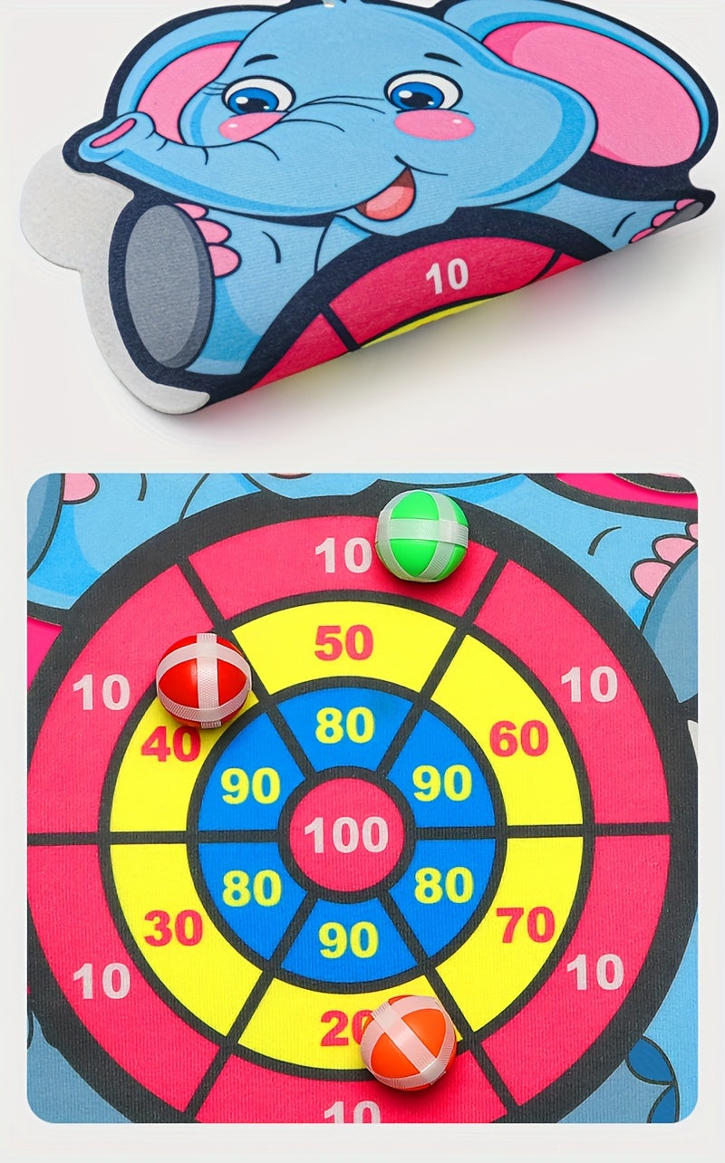 Children's Elephant Sticky Ball Dart Board Cartoon Pattern Ball Toys Parent-Child Interaction Throwing Target Ball, Indoor Outdoor Safe Classic Dart Board Game For Kids