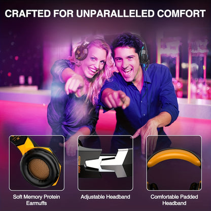 G2000 Gaming Headset, Surround Stereo Gaming Headphones With Noise Cancelling Mic, LED Lights & Soft Memory Earmuffs For PS5/ PS4/ Xbox One/Switch/PC Mac Computer Games