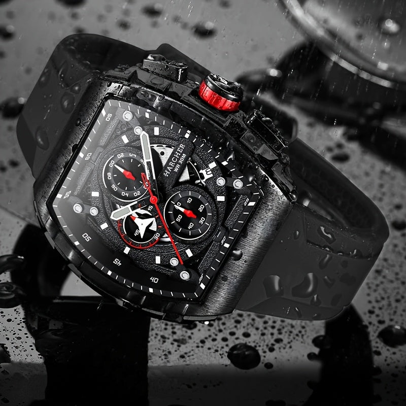 H Men Wristwatches, High-Accuracy Quartz Movement, Silicone Band, Waterproof, Calendar, Multi-Functional Design, Men's Dress Watches