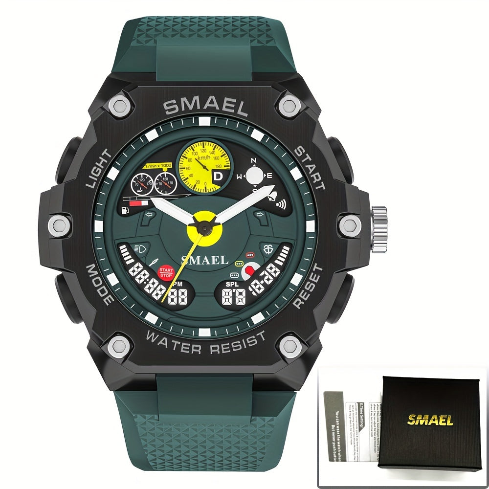 SMAEL Racing Dashboard Design Outdoor Sports Watch - LED Stopwatch Quartz - For Men & Women - Suitable for Sports & Outdoor Activities - Perfect Gift for Adventurers & Sports Enthusiasts