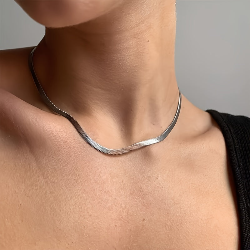 1pc-Stainless Steel Plated Chain Herringbone Necklace Choker Necklaces For Women Girl Gifts Jewelry